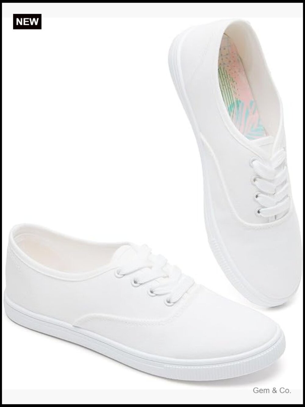White Canvas Sneakers Low Top Casual Lightweight Comfort Lace Up Flat Shoes